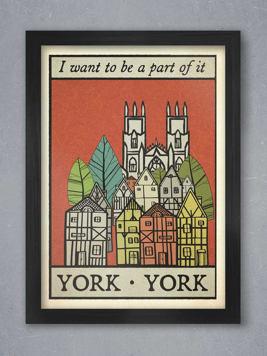 York poster, cathedral and shambles houses.